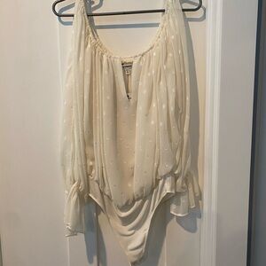 Express Ivory Sheer Bodysuit with Dotted Pattern. Size M